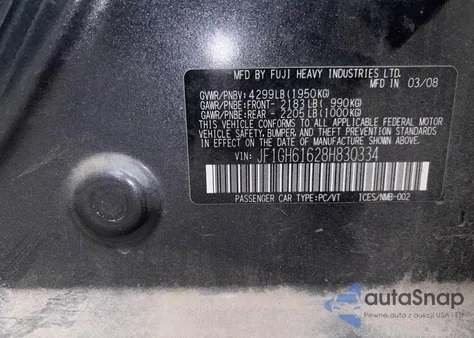 2008 Subaru Impreza 2.5I из США, поврежденный, VIN JF1GH61628H830334